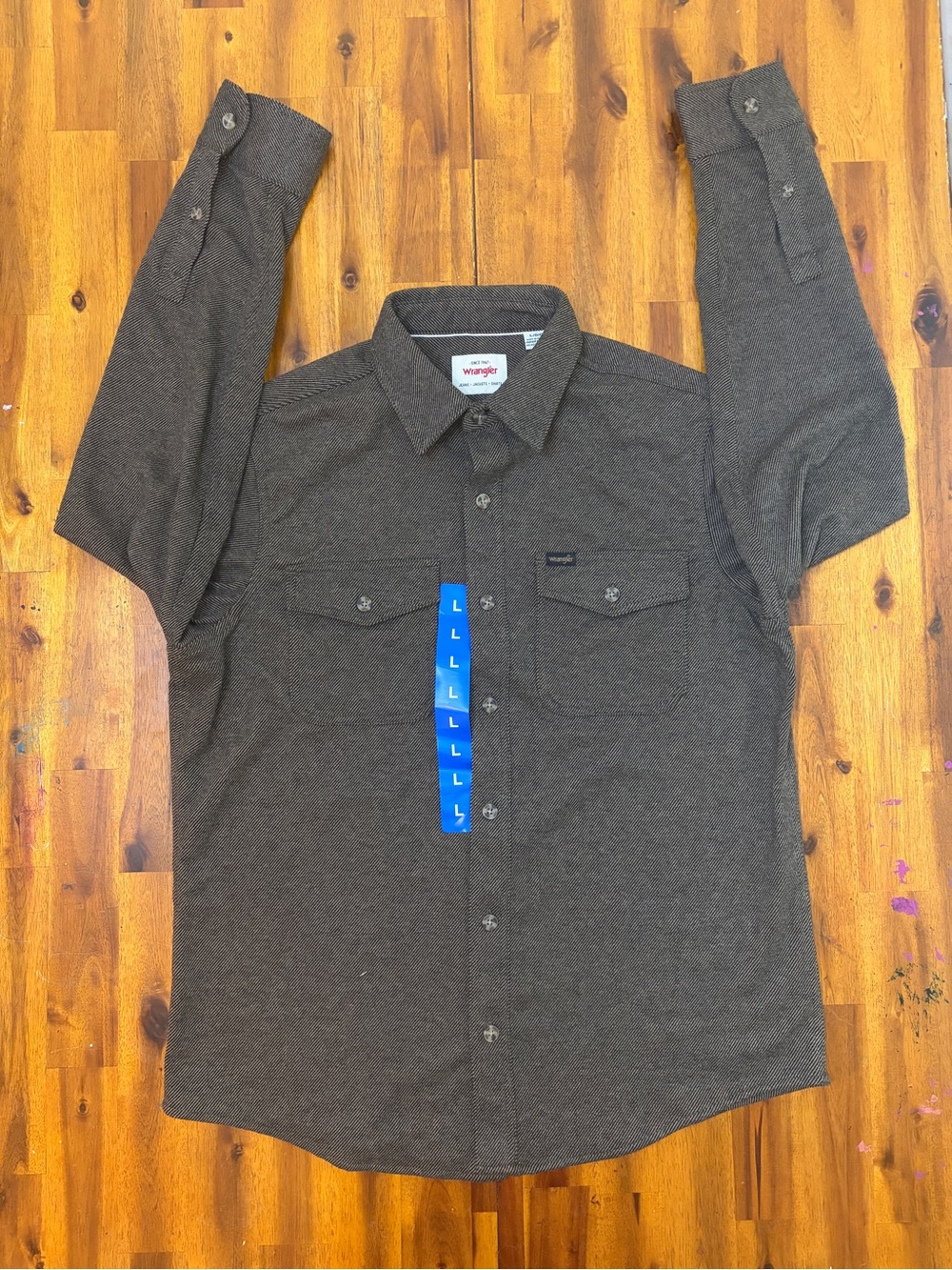 Wrangler Men's Long-Sleeve Button-Down Shirt - Charcoal and Brown - Picture 2 of 3